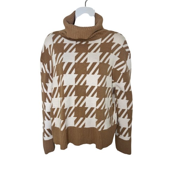 Houndstooth Pattern Turtleneck Sweater In Tan & White Medium By Laundry By Shell - Picture 3 of 8